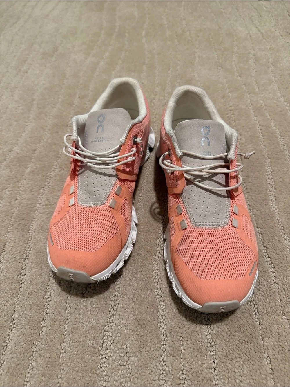 On Running Coral and White Women's Athletic Shoes - Picture 3 of 4